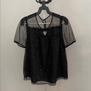 Sheer Black Top Silver Accents Women's Dressy Blouse J Crew